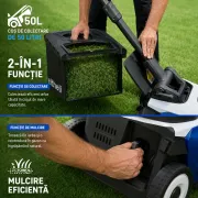 Masina de tuns gazonul autopropulsata Litheli EasySurge U20LM01 Brushless, 2x20V, 2 acumulatori 4Ah inclusi, latime taiere 430 mm
