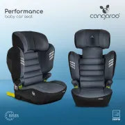 Scaun auto copii Cangaroo Performance 100-150 cm, 4-12 ani, siguranta si confort in masina, Gri/Negru