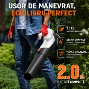 Suflanta electrica pentru frunze Litheli U20BR01, 20V, acumulator 2Ah inclus, debit aer 604 m³/h