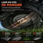 Masina de tuns gazonul Litheli U20LM00, 20V, acumulator 4Ah inclus, latime taiere 330 mm