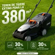 Masina de tuns gazonul Litheli U20LM00, 2x20V, 2 acumulatori 4Ah inclusi, latime taiere 370 mm