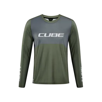 TRICOU CICLISM CUBE VERTEX ROUND NECK JERSEY TM L/S OLIVE GREY S