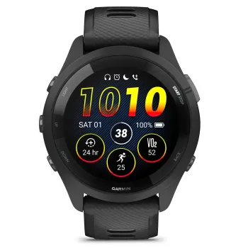 Garmin - Forerunner 265 ceas multisport cu GPS AMOLED - Ramă şi carcasă neagră cu curea din silicon neagră/gri pudră