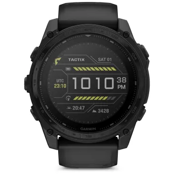 Garmin - Tactix 8 Solar Elite 51 mm Sapphire ceas multisport cu GPS - ramă neagră Titanium DLC și curea din silicon neagră + nailon
