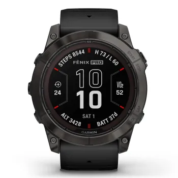 Garmin - fenix 7x Pro Sapphire Solar smartwatch premium cu incarcare solara 51mm - ramă Titan DLC Carbon Grey si curea din silicon neagră