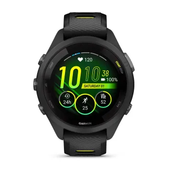 Garmin - Forerunner 265s ceas multisport cu GPS AMOLED - Ramă şi carcasă neagră cu curea din silicon neagră/Amp Yellow