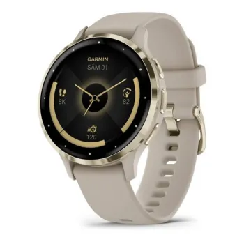 Garmin - Venu 3s smartwatch cu GPS și AMOLED - ramă din oţel inoxidabil Soft Gold cu carcasă French Gray şi curea din silicon