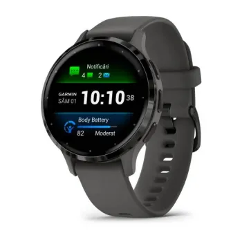 Garmin - Venu 3s smartwatch cu GPS și AMOLED - ramă slate din oţel inoxidabil şi carcasă pebble gray şi brăţară din silicon