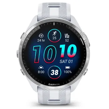Garmin - Forerunner 965 ceas multisport cu GPS AMOLED - Ramă din titan cu carcasă Whitestone şi curea din silicon Whitestone/gri pudră