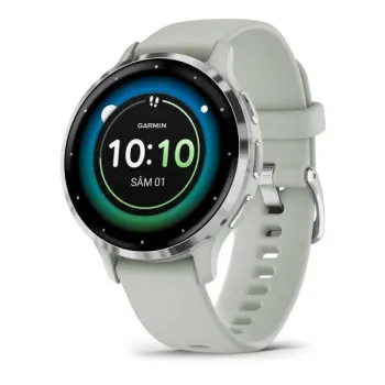 Garmin - Venu 3s smartwatch cu GPS și AMOLED - ramă argintie din oţel inoxidabil şi carcasă sage grey şi brăţară din silicon