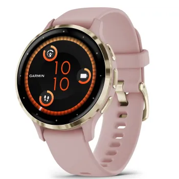 Garmin - Venu 3s smartwatch cu GPS și AMOLED - ramă din oţel inoxidabil Soft Gold cu carcasă Dust Rose şi curea din silicon