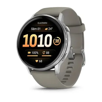 Garmin - Venu 4 45mm smartwatch cu GPS și AMOLED - Silver cu curea de silicon Silver Gray