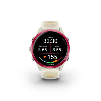 Garmin Forerunner 570 - 42 mm - ceas multisport cu GPS si AMOLED - alb mango roz Raspberry Aluminium with Translucent Bone | Mango Band