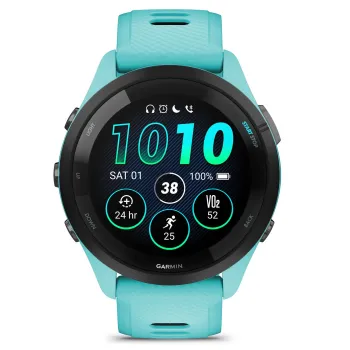 Garmin - Forerunner 265 ceas multisport cu GPS AMOLED - Ramă neagră cu carcasă Aqua şi curea din silicon Aqua/neagră