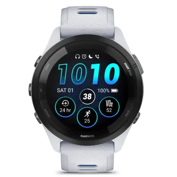 Garmin - Forerunner 265 ceas multisport cu GPS AMOLED - Ramă neagră cu carcasă Whitestone şi curea din silicon Whitestone/Tidal Blue