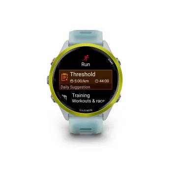 Garmin Forerunner 570 - 47mm - ceas multisport cu GPS si AMOLED - alb Amp Yellow Aluminium with Translucent Whitestone | Turquoise Band