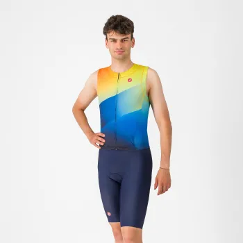 Castelli - costum triatlon fara maneci - Free Sanremo 3 Suit Sleeveless - albastru belgian | portocaliu