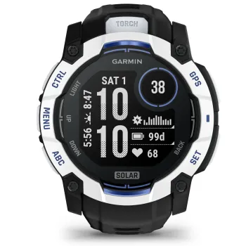 Garmin INSTINCT 3 - 50 mm Solar - Whitestone cu curea neagră/albastru intens - smartwatch robust cu GPS
