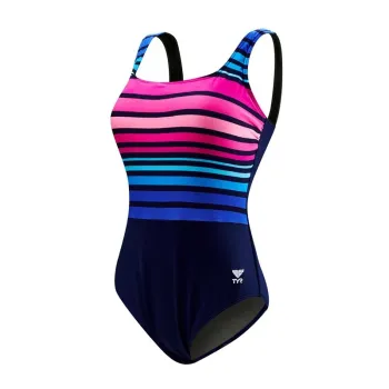 TYR - costum inot femei Ombre stripe aqua controlfit - albastru navy roz mov