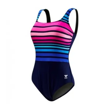 TYR - costum inot femei Ombre stripe aqua controlfit - albastru navy roz mov