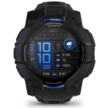 Garmin INSTINCT 3 - 50 mm AMOLED - Whitestone cu curea neagră / albastru intens - smartwatch robust cu GPS