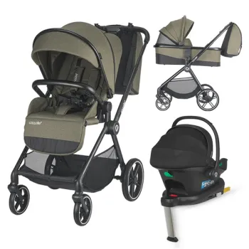 Carucior modular 4in1 Coccolle Lissia Moss green cu Scoica auto iSize Coccolle Knox Black si Baza isofix iSize Coccolle Knox