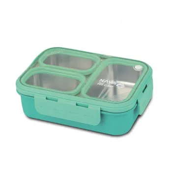 Recipient dreptunghiular pentru alimente Bento din oțel inoxidabil "We Care", turcoaz 800ml
