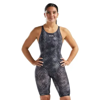 Costum înot întreg femei TYR Thresher Open Back Akurra - negru | rezistent clor