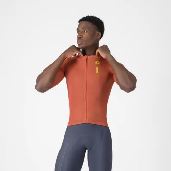 Tricou cu maneca scurta Castelli Drittone Logo, pentru barbati, paprika/mango mojito L