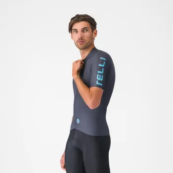 Tricou cu maneca scurta Castelli Entrata Apex, pentru barbati, albastru neon/albastru inchis XL