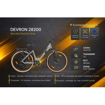 Bicicleta electrica Oras Devron 28200 - 28 inch, L, Gri Deschis