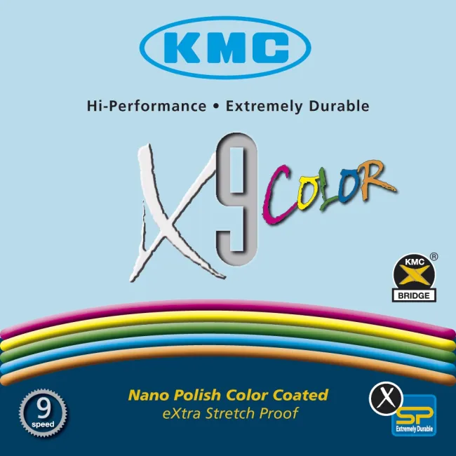 Lant Kmc X9 Color - 1/2 x 11/128 Inch, 9 Viteze, Negru-Argintiu