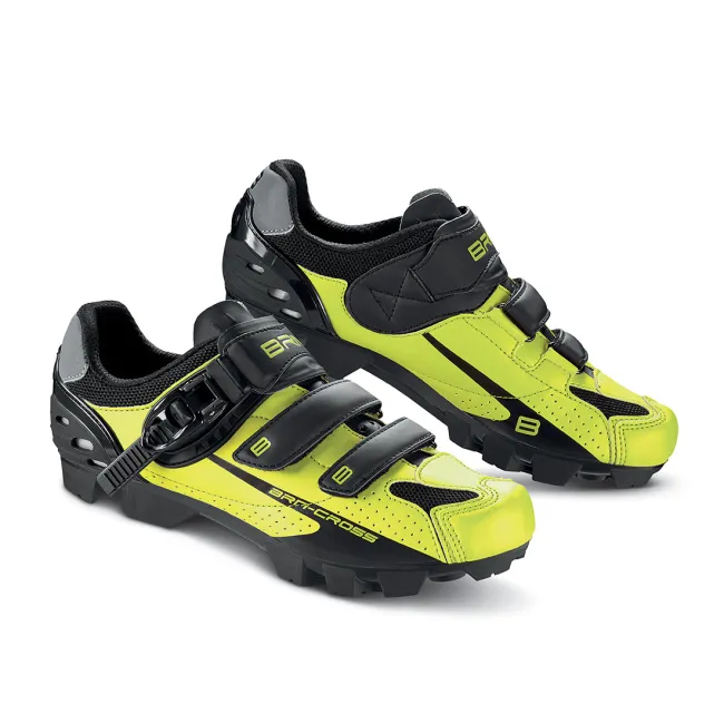 Pantofi Ciclism Brn Cross Fl Mtb - 42, Negru-Verde Fluorescent