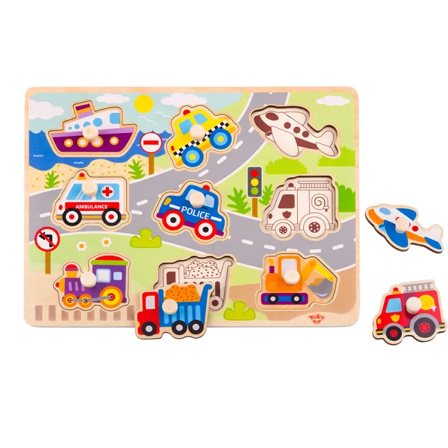 Puzzle copii, Vehicule Tooky Toy Ty859, lemn