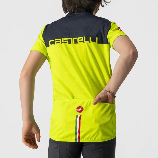 Tricou cu maneca scurta Castelli Neo Prologo, pentru copii, Galben Fluo/Bleumarin, 4A