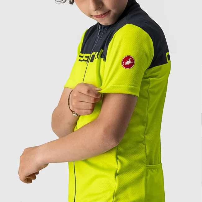 Tricou cu maneca scurta Castelli Neo Prologo, pentru copii, Galben Fluo/Bleumarin, 4A