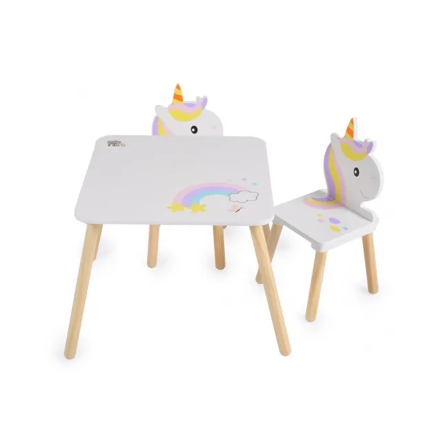 Masuta cu doua scaune copii, lemn, Moni Unicorn