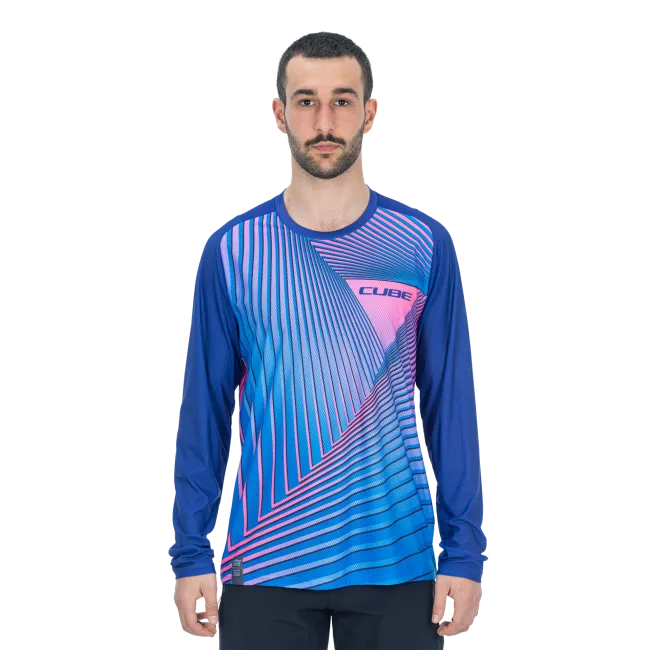 TRICOU CICLISM CUBE VERTEX ROUND NECK JERSEY L/S BLUE PINK L