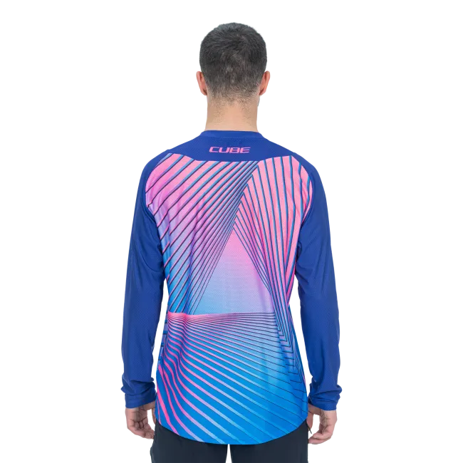 TRICOU CICLISM CUBE VERTEX ROUND NECK JERSEY L/S BLUE PINK M