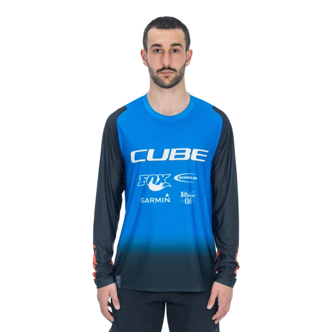 TRICOU CICLISM CUBE VERTEX ROUND NECK JERSEY X ACTIONTEAM L/S BLACK BLUE L