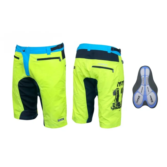 Pantaloni scurti Force MTB-11 bazon detasabil Galben Fluo/Bleu/Negru XXL