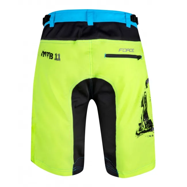 Pantaloni scurti Force MTB-11 bazon detasabil Galben Fluo/Bleu/Negru XS
