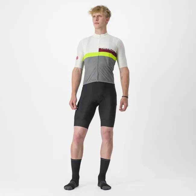 Tricou cu maneca scurta Castelli A Blocco Alb/Gri/Galben Fluo/Visiniu XXL