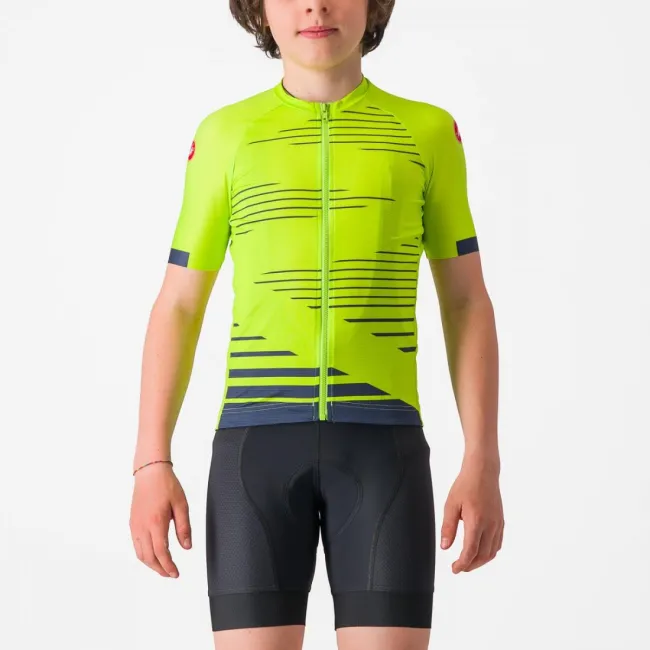 Tricou cu maneca scurta Castelli Aero Kid pentru copii Galben Fluo/Bleumarin 8A