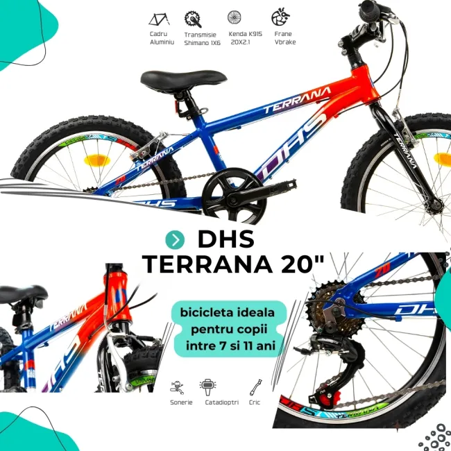 Bicicleta Copii Dhs Terrana 2023 - 20 Inch, Albastru/Rosu
