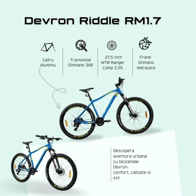 Bicicleta Mtb Devron Riddle 2023 RM1.7 - 27.5 Inch, M, Albastru