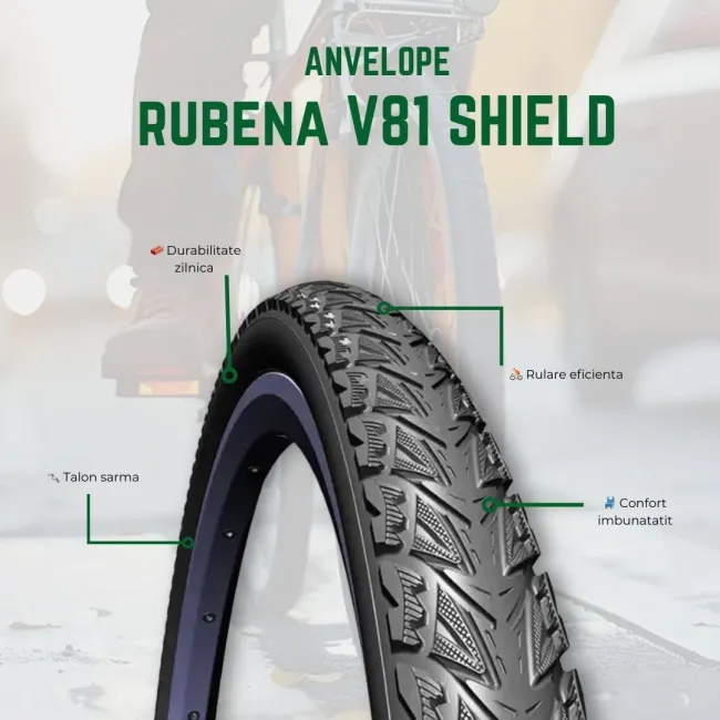 Anvelopa Bicicleta Rubena 700 x 38C 40-622 SHIELD V81, Negru