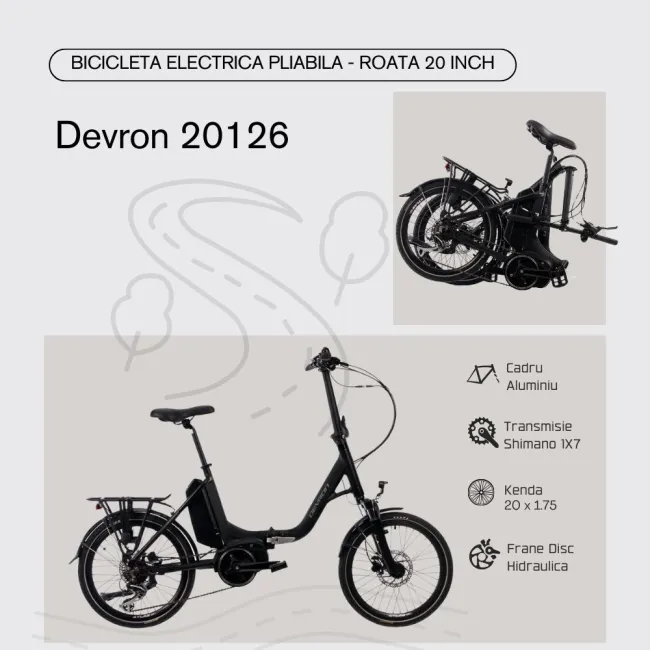 Bicicleta Electrica Pliabila Devron 20126 - 20 Inch, M, Negru