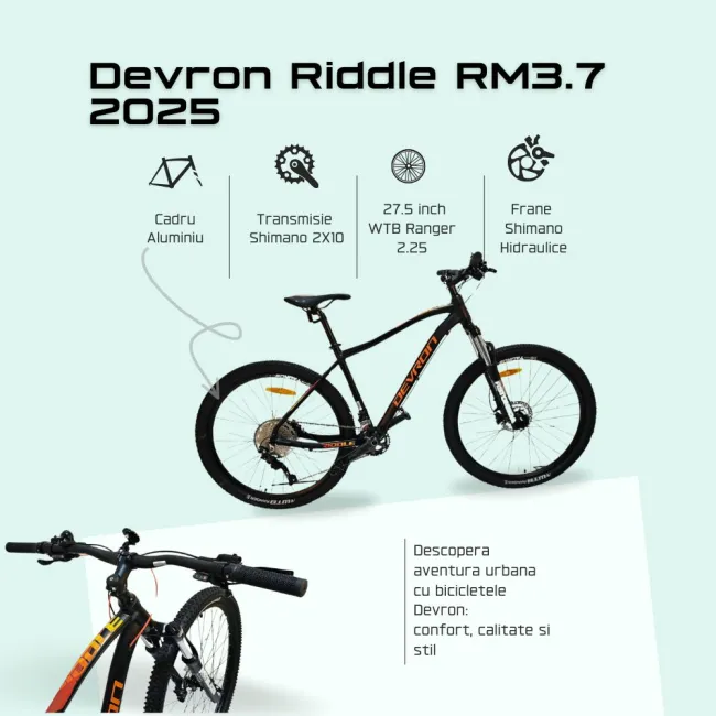 Bicicleta Mtb Devron Riddle RM3.7 2025 - 27.5 Inch, S, Negru