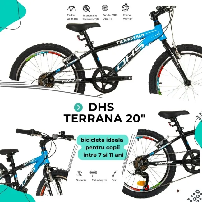 Bicicleta Copii Dhs Terrana 2023 - 20 Inch, Negru/Albastru